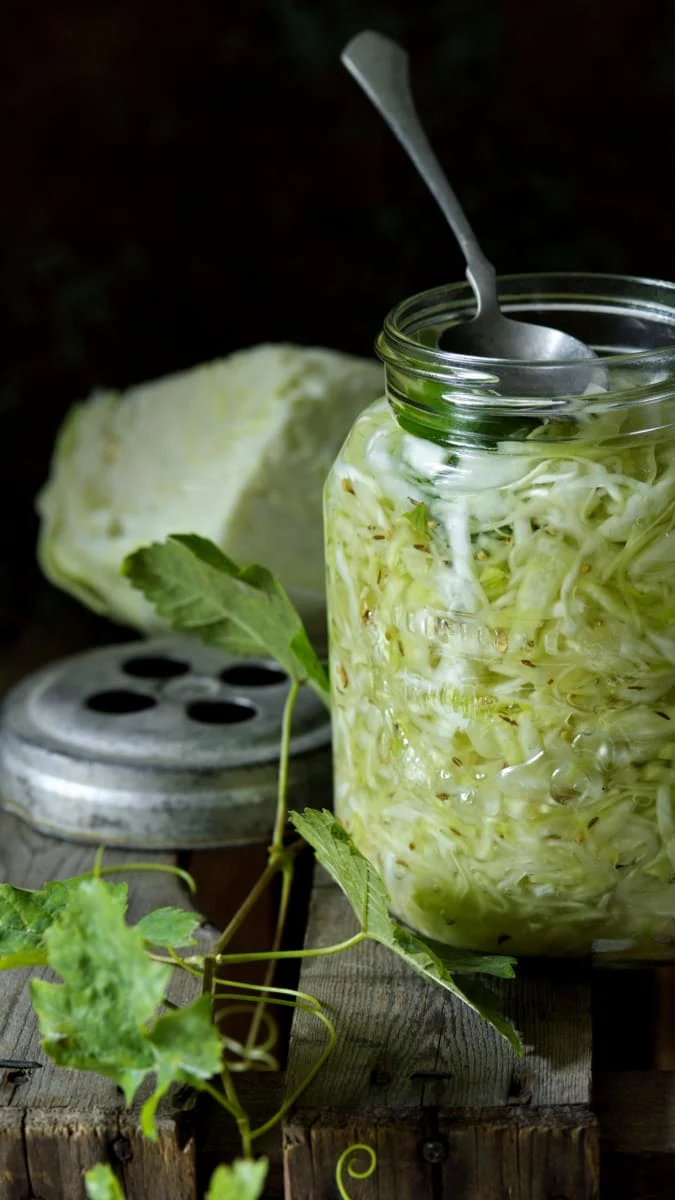 Fermented cabbage in jar