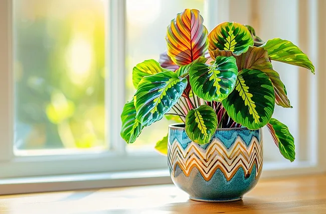 Colorful calathea plant in pot