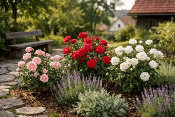 Roses in garden bed
