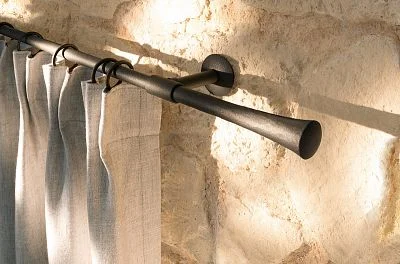 Curtain rod with rings and fabric