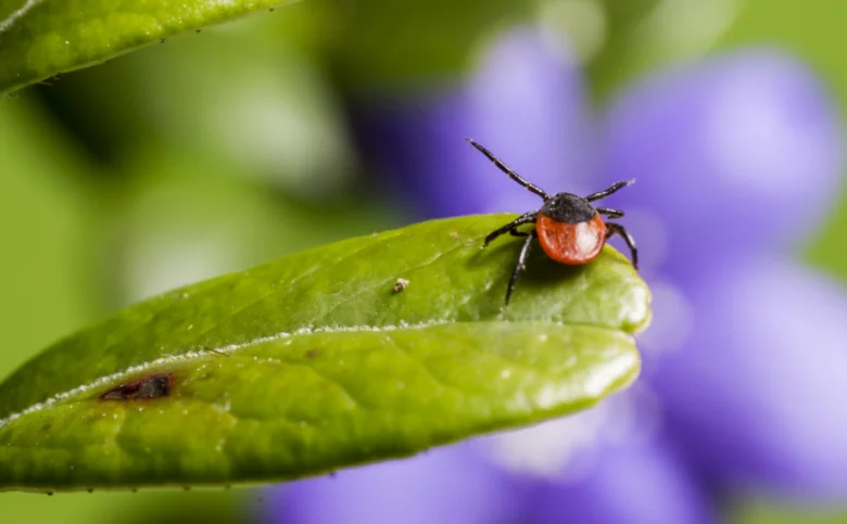 Red-legged tick on leaf